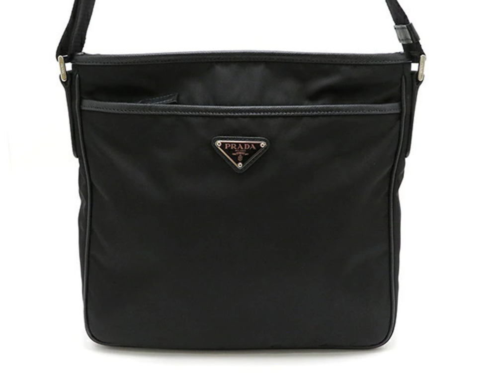 Prada black Tessuto Saffiano leather crossbody messenger bag